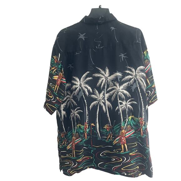 Vintage 90s Silk Hawaiian Black Hawaii Button Up Shirt - Silk Traders-Large - Picture 2 of 5
